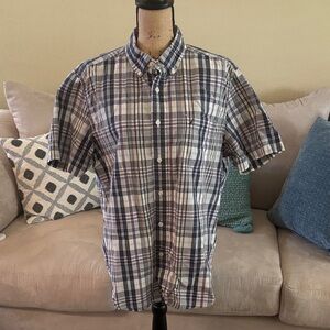 Nautica Blue and White Plaid Button Down Shirt